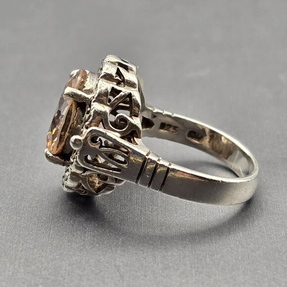 CW Sterling Silver Peach Tourmaline & Marcasite Halo Cathedral Ring Size 7 7.98g - Picture 2 of 13